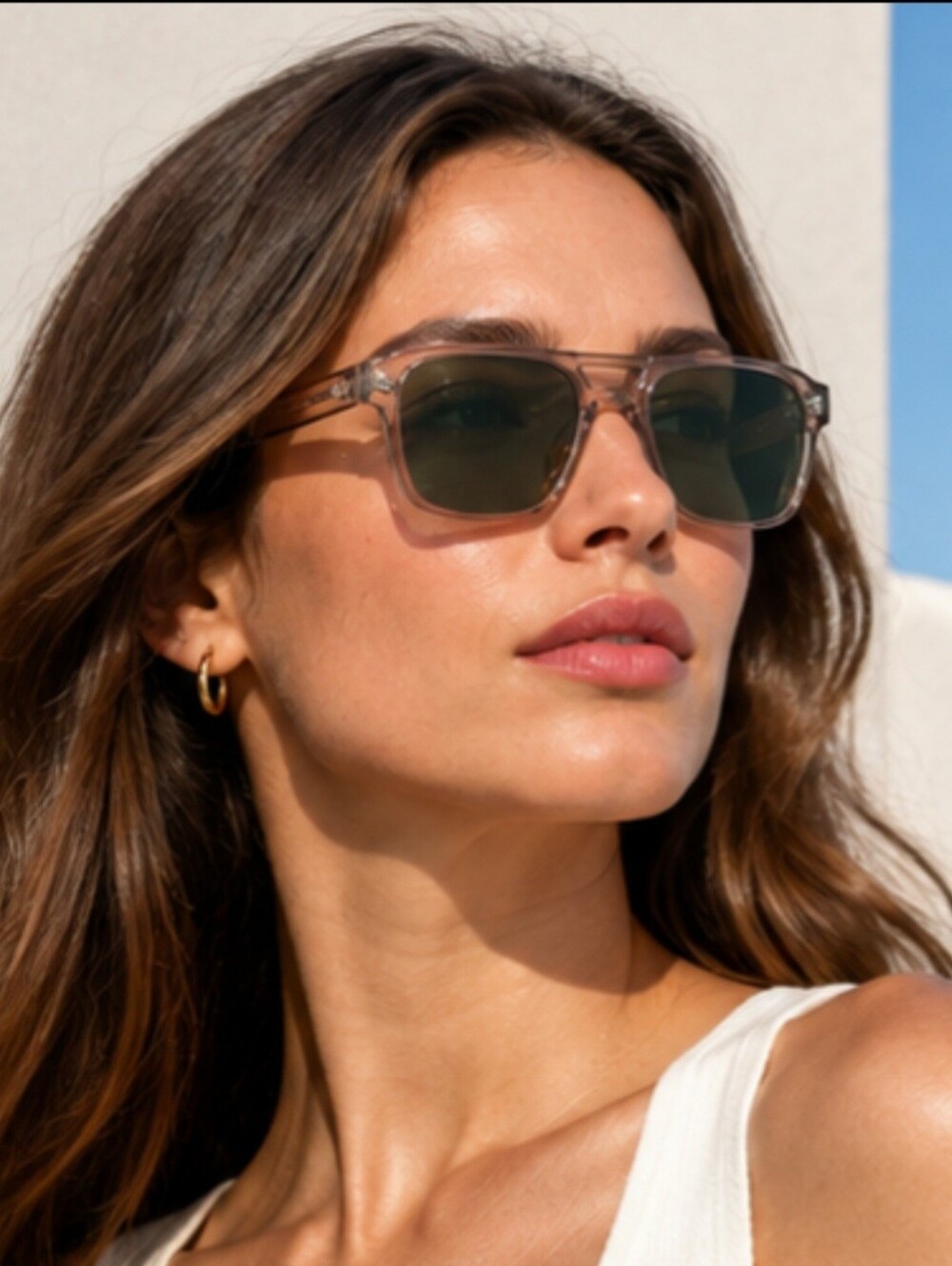Unisex Transparent Brown Sunglasses with Green Lenses